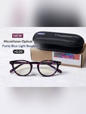 MicroVision Optical Forte Blue Light Readers Shiny Tortoise Purple +0.00 New